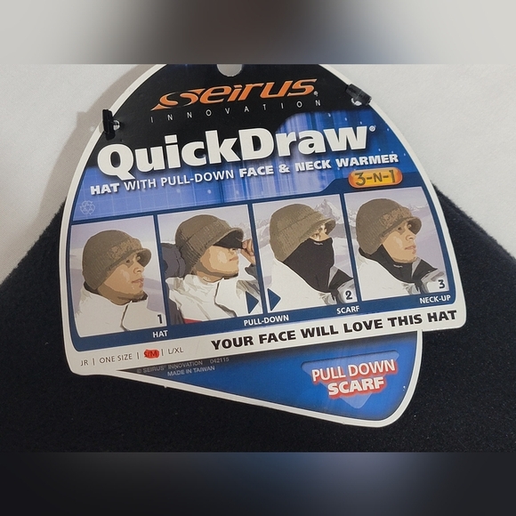 Seirus Unisex Quick Draw Original 3-N-1 Black Pull Down Face Mask System - Picture 11 of 12